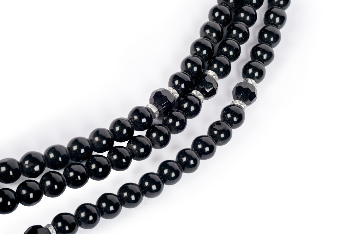 Collana tre fili con centrale cristalli bianchi e neri