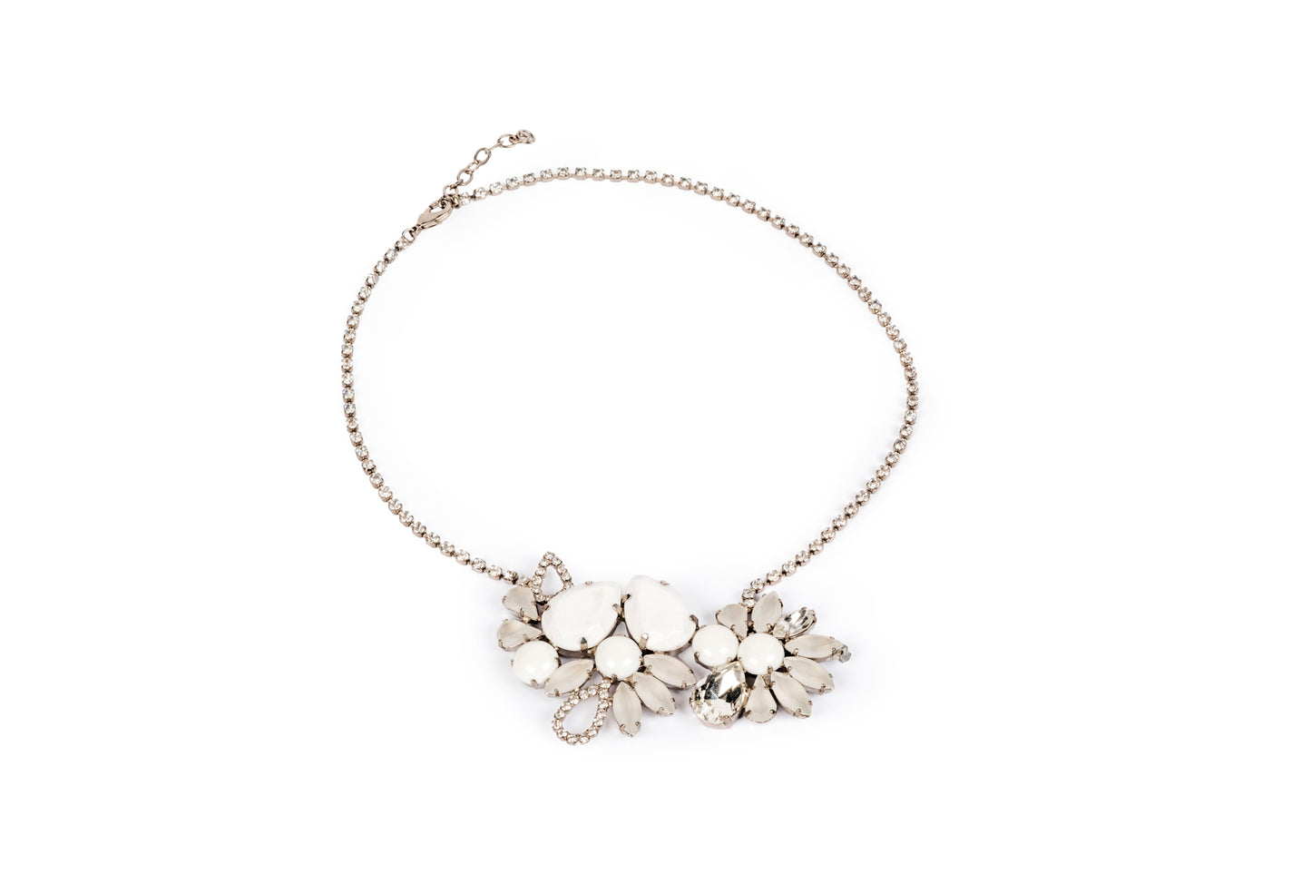 Flower necklace with crystals and navette and drop stones