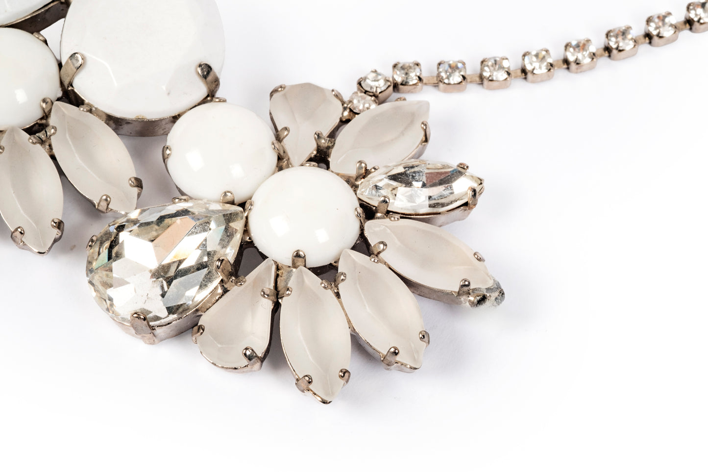 Flower necklace with crystals and navette and drop stones