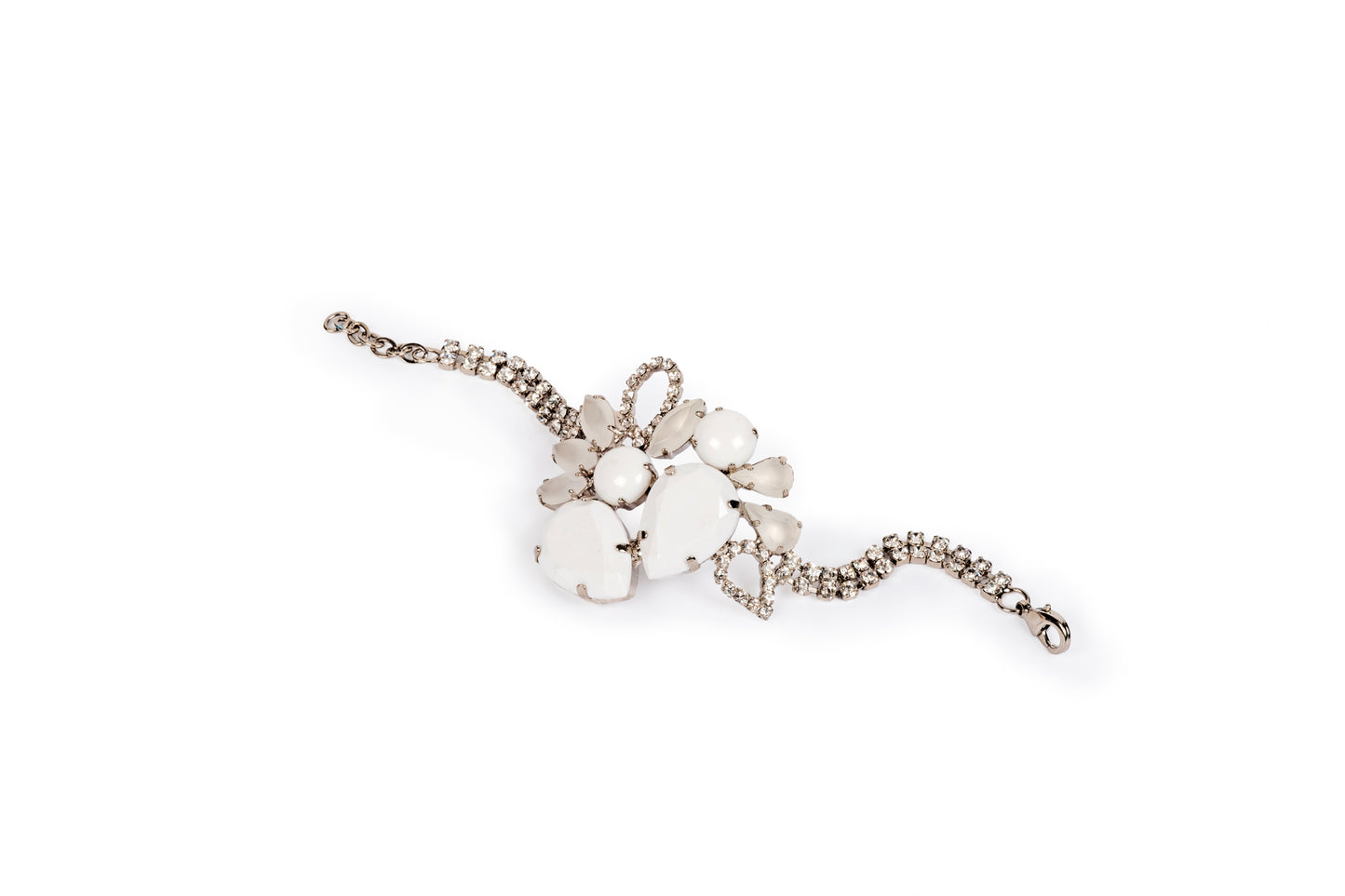 Bracciale fiori con cristalli e pietre navette e goccia