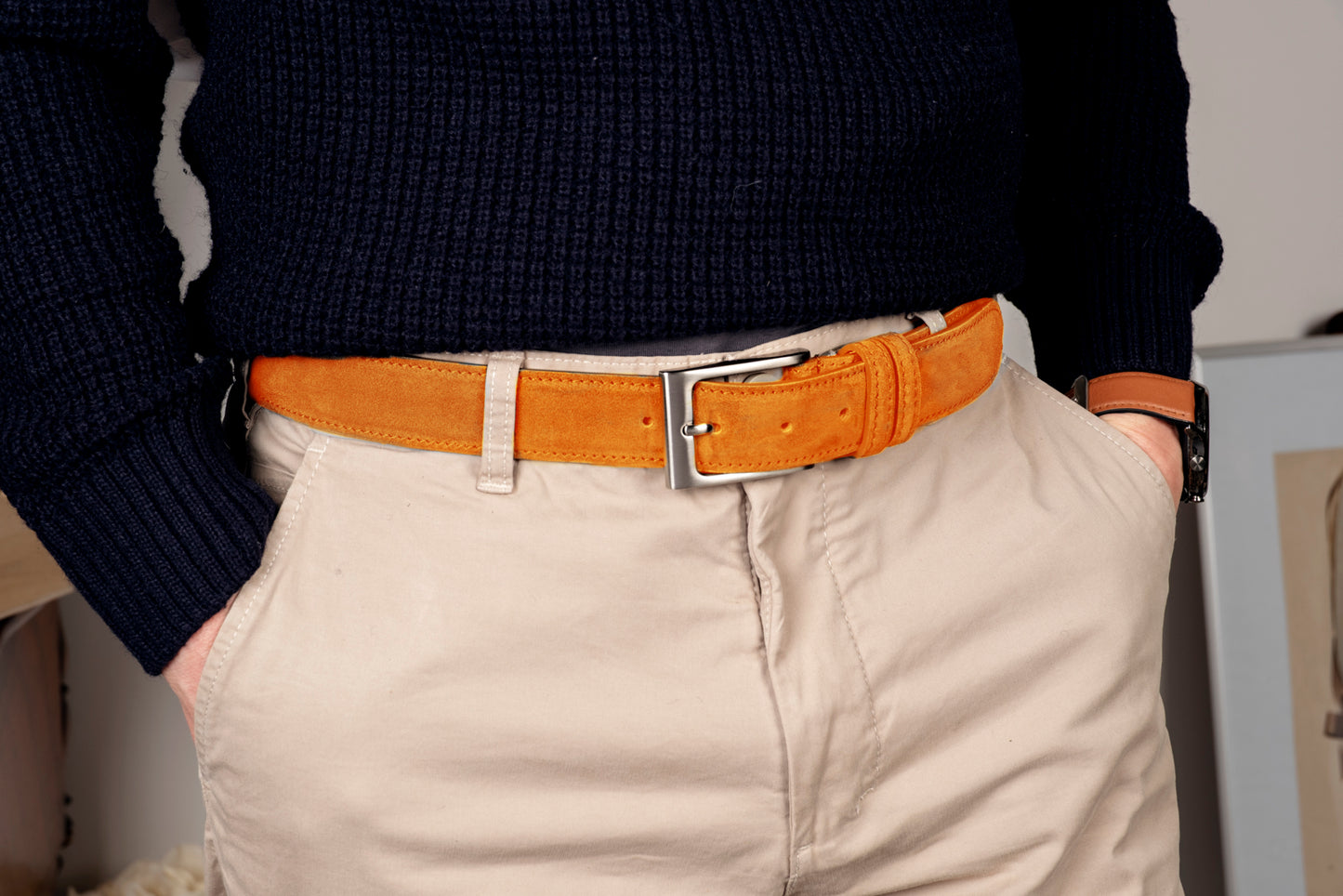 Cintura uomo in scamosciato arancione