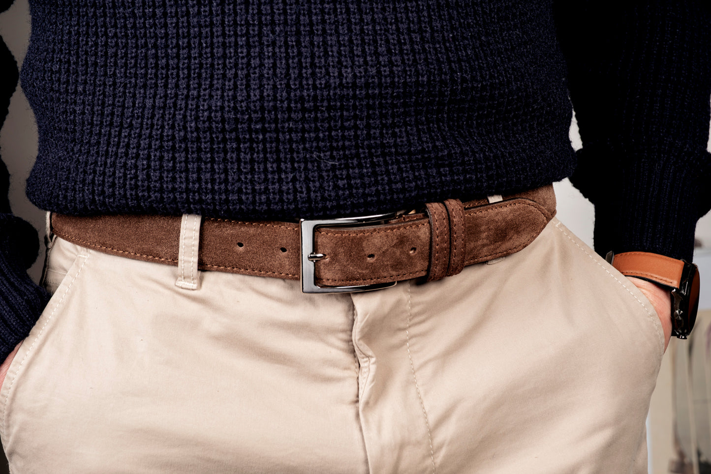 Cintura uomo in scamosciato marrone