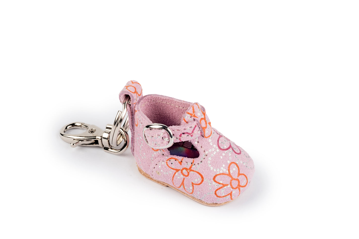 Pink floral baby shoe keyring
