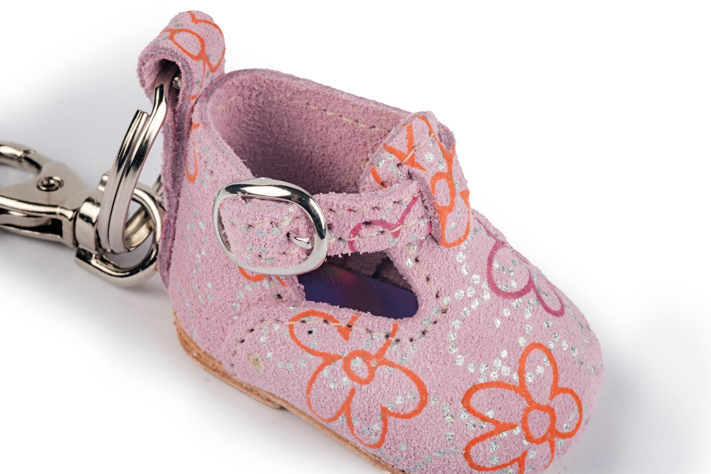 Pink floral baby shoe keyring