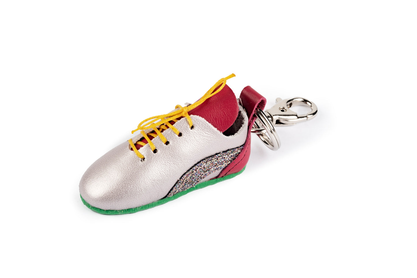 Silver, fuchsia, and glitter tennis shoe keyring
