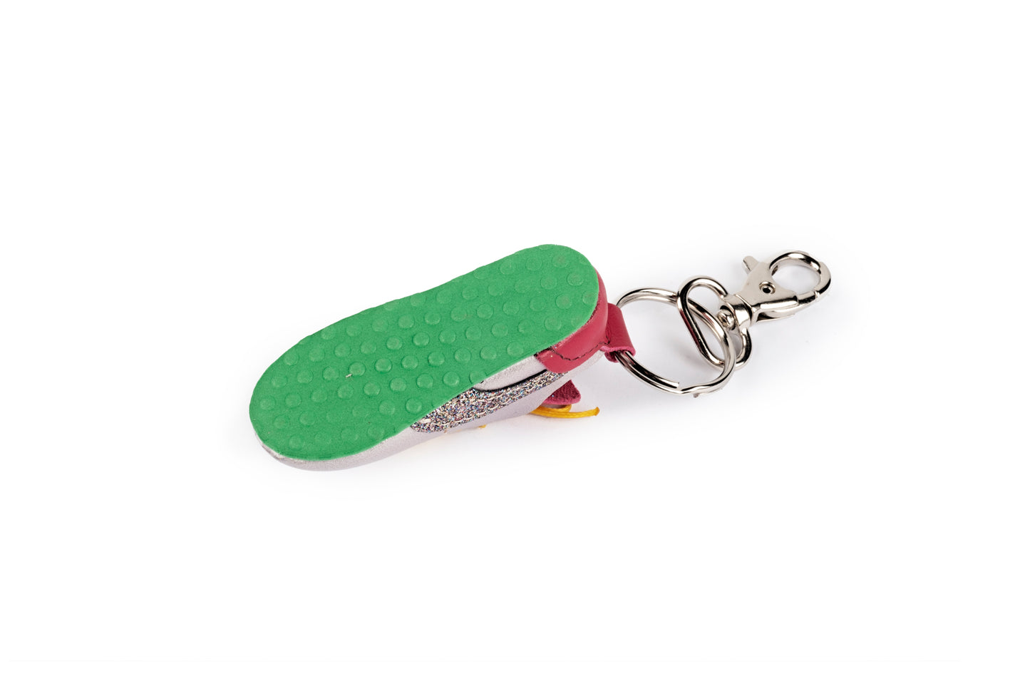 Silver, fuchsia, and glitter tennis shoe keyring