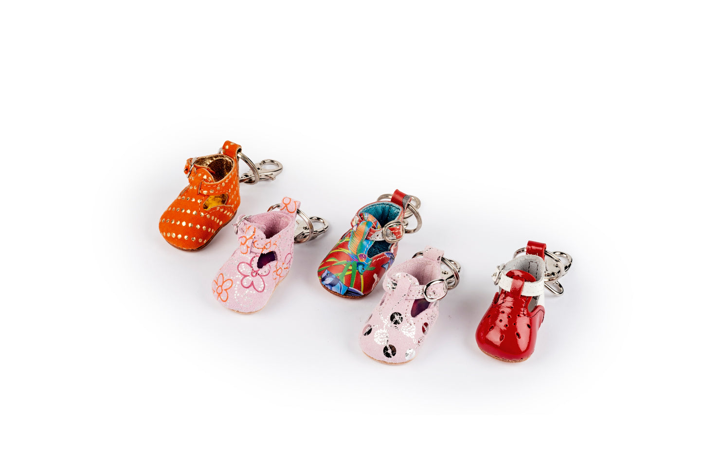 Pink floral baby shoe keyring