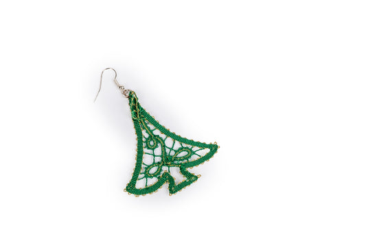 Mono orecchino albero di Natale pendente in merletto a tombolo
