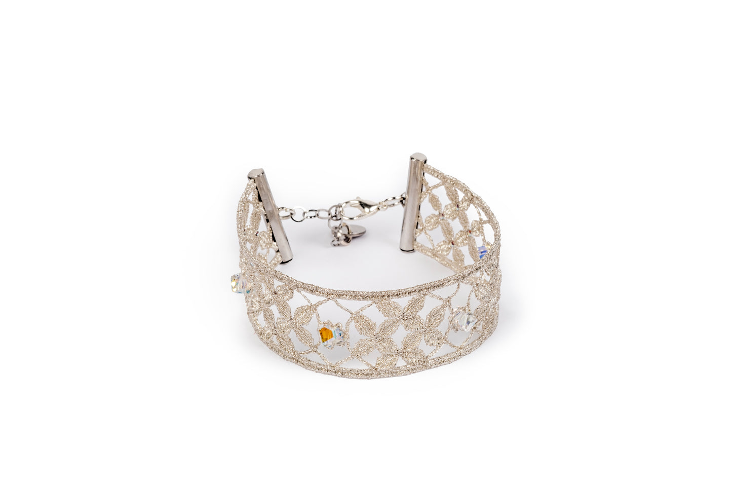 Silver-colored bobbin lace bracelet