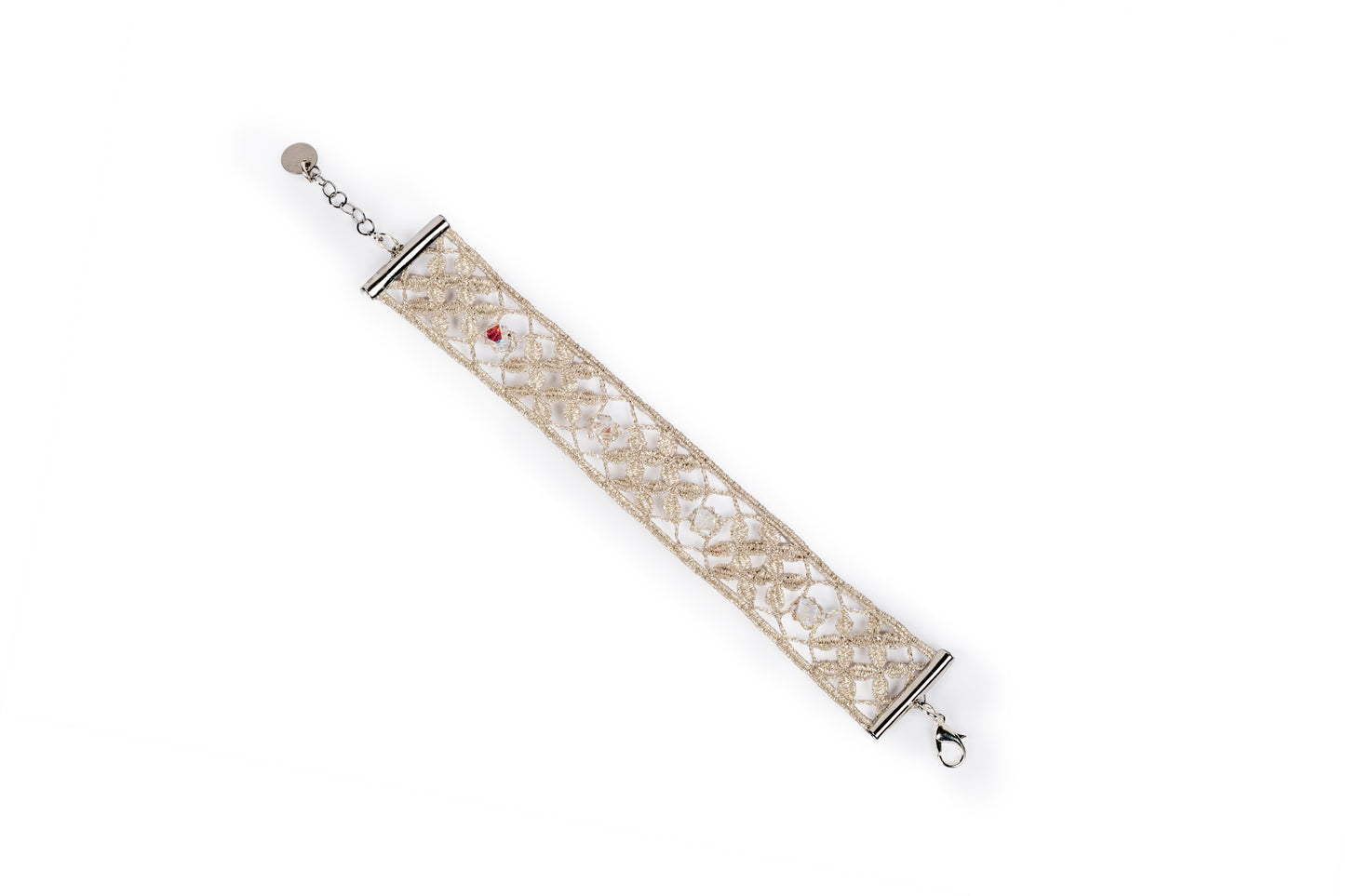 Silver-colored bobbin lace bracelet