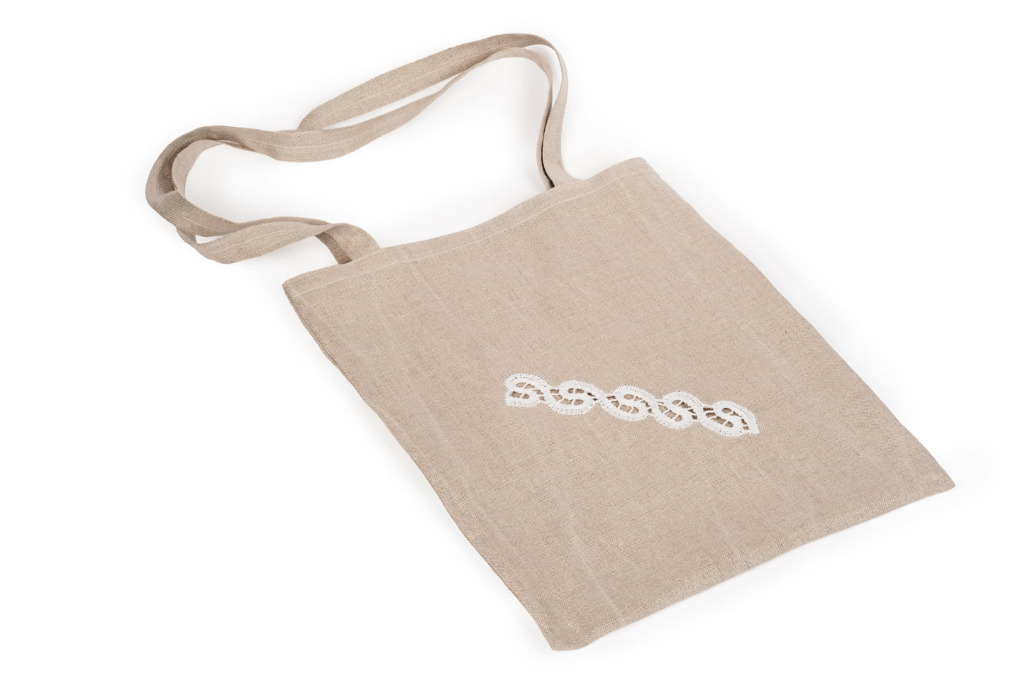 Pure linen shopper with bobbin lace