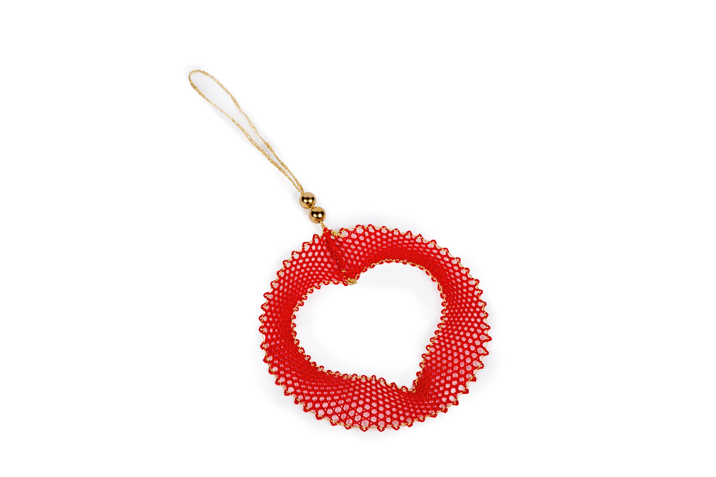 Lace bauble decoration for Christmas tree, red and gold