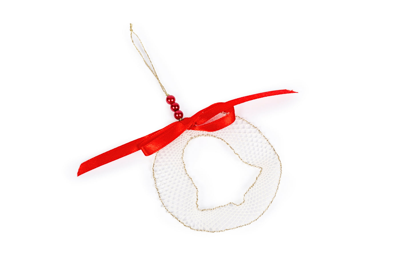 Lace bauble decoration for Christmas tree, white and gold