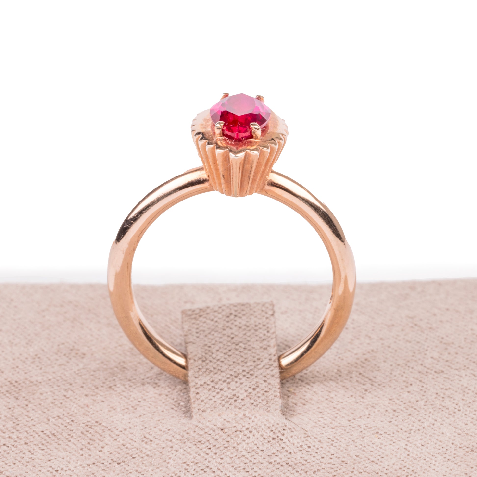 Anello Cupcake Rubino e Oro rosa - taglio a navette
