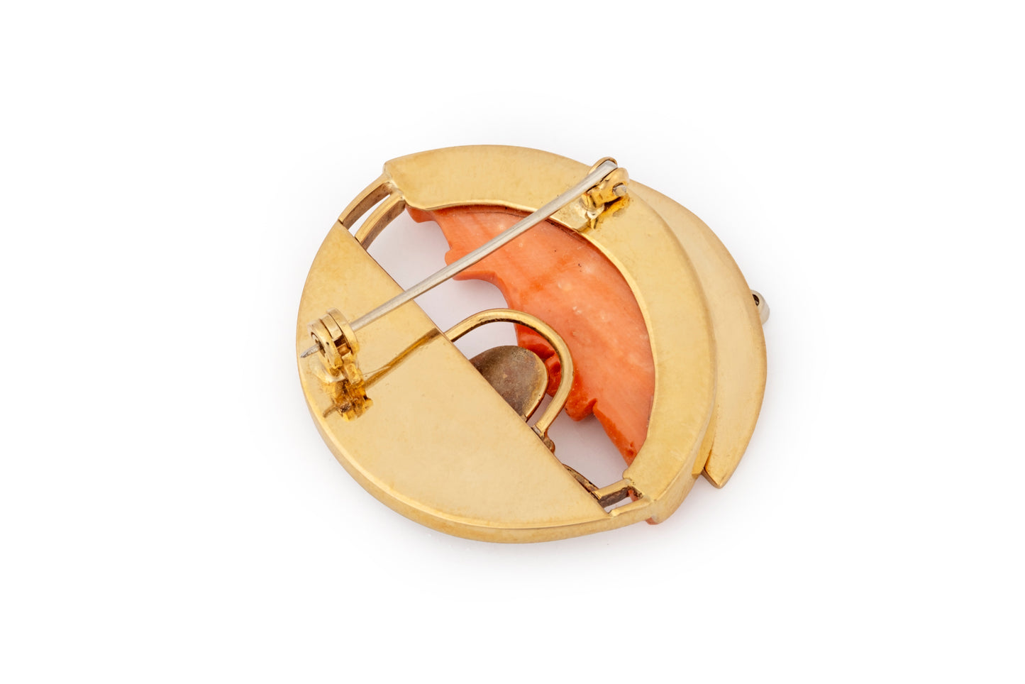 Spilla luna corallo e oro